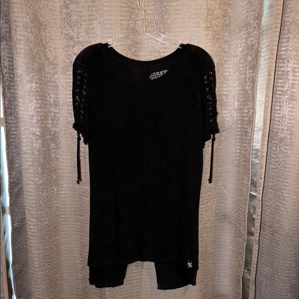 Black Lace-Up Sleeve Women's Top